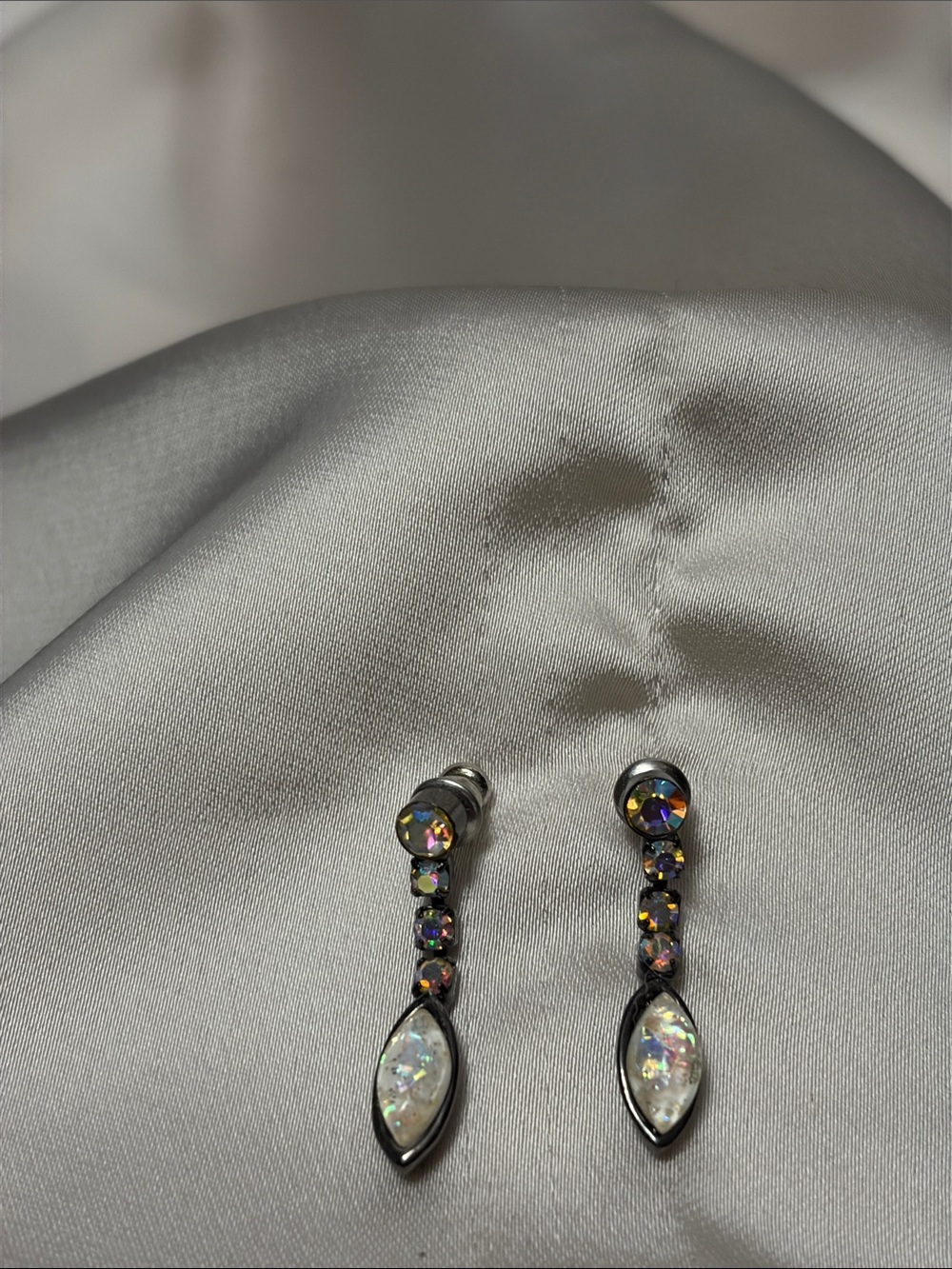 Source Unknown Iridescent Opal and Aurora Crystal Drop Earrings
